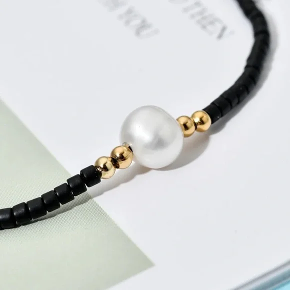 Natural Pearl Bracelet for Women,Handmade Black Glass Stone Bracelets,Adjustable - Picture 4 of 4